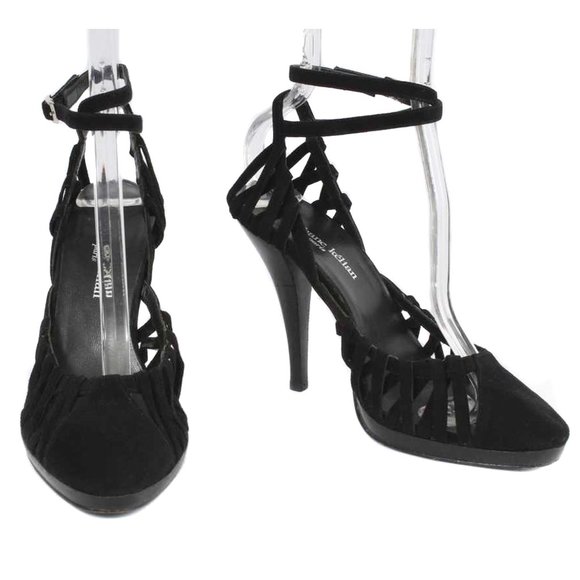 STEPHANE KELIAN Black Suede Strappy Ankle Strap Heels - Picture 2 of 6